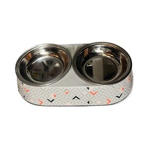 Whisker City Geometric Patterned melamine Double Pet Bowl stainless inserts